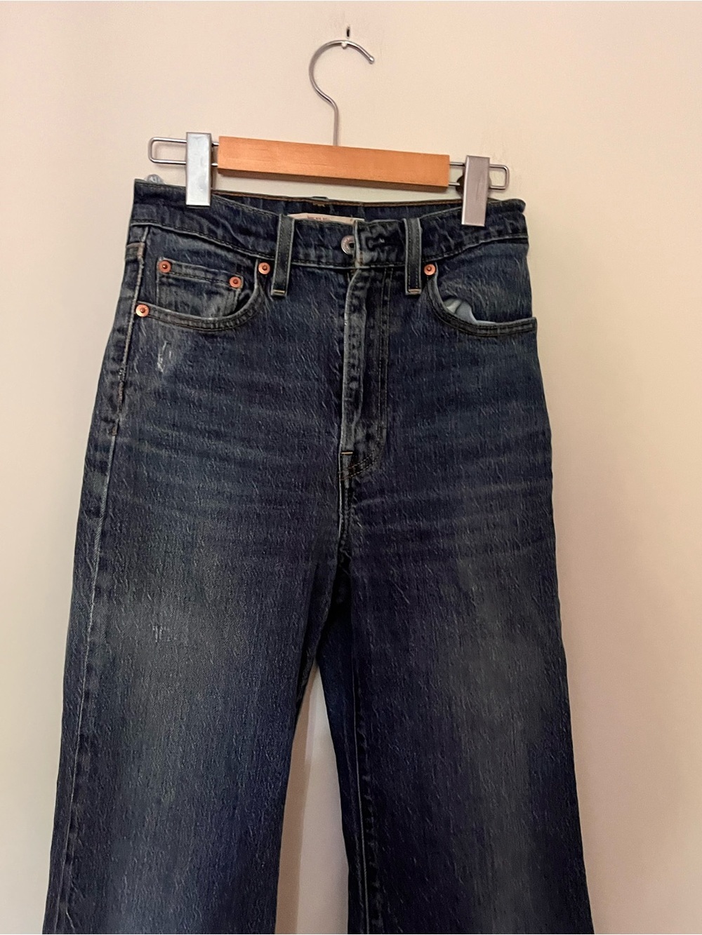 Levi's Ribcage Bell High Rise Flare Blue 24 - Picture 7 of 13